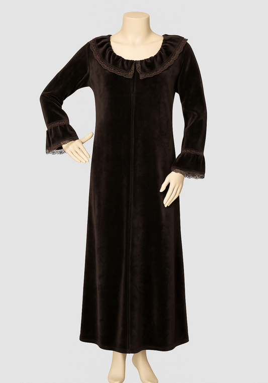 Velour Long Gown With Lace