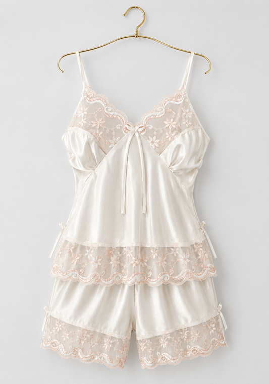 Cami Short Set: Shoulder Strap Satin Cami And Short Set