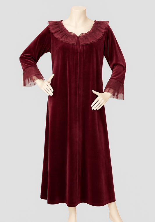 Velour Long Gown With Lace