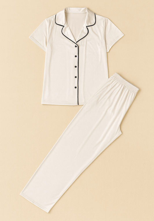 Plus Size Satin Collar Button Short Sleeve Pajama