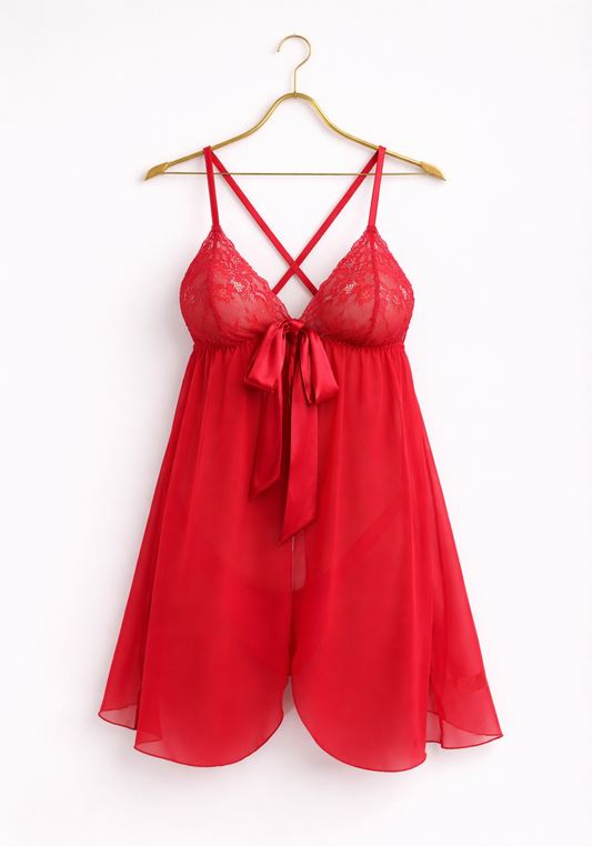 Shoulder Strap Schiffon Babydoll And Panty