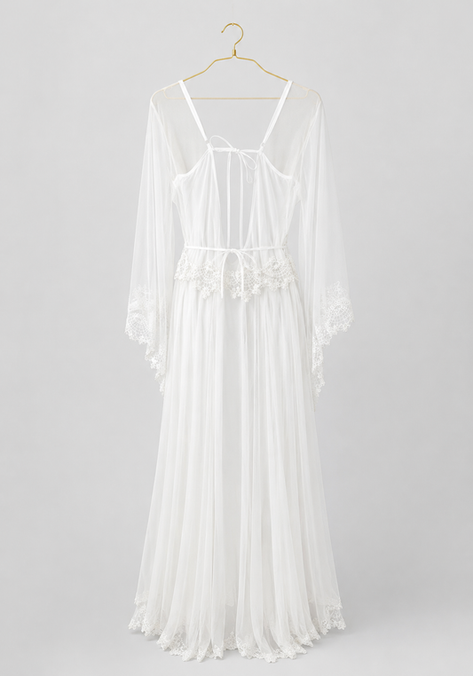Bridal Long Night Gown And Robe Set With Lace