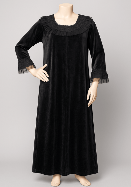 Velour Long Gown With Lace