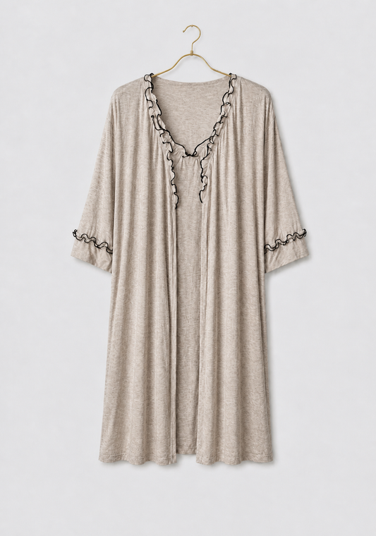 Plain Comfortable Viscose Lycra Shoulder Strap Soft Short Nighty And Robe Set