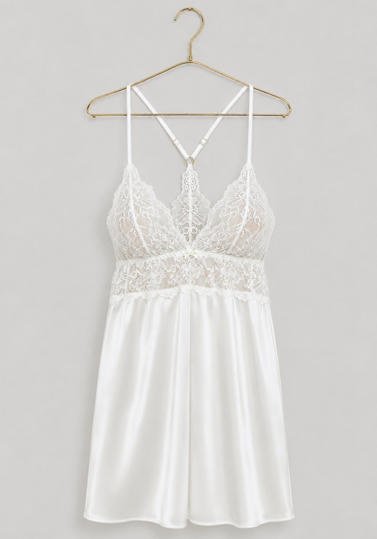 LNGR Bridal Satin Short Robe Set With Panty