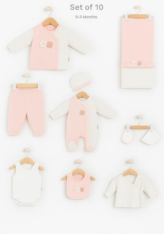 Baby Set Of 10: Romer, Top Pant, Undershirt, Banner, Cap, Blanket, Gloves, Robe, Towel