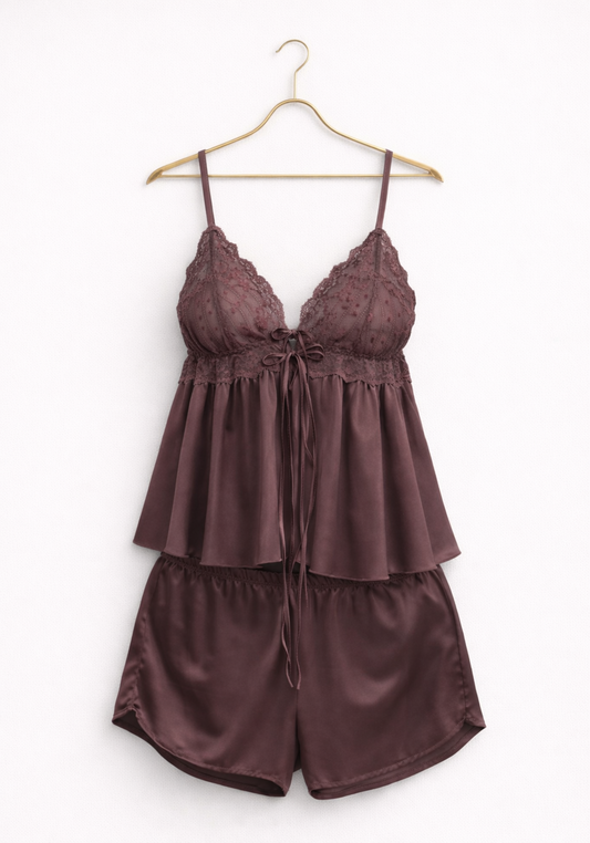 Satin Shoulder Strap Cami And Short Set