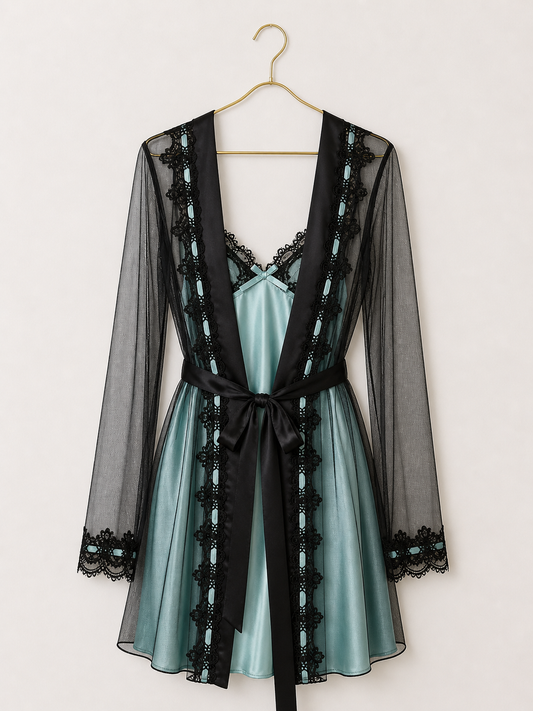 Schiffon Satin Robe Set: Satin Nighty And Schiffon Robe