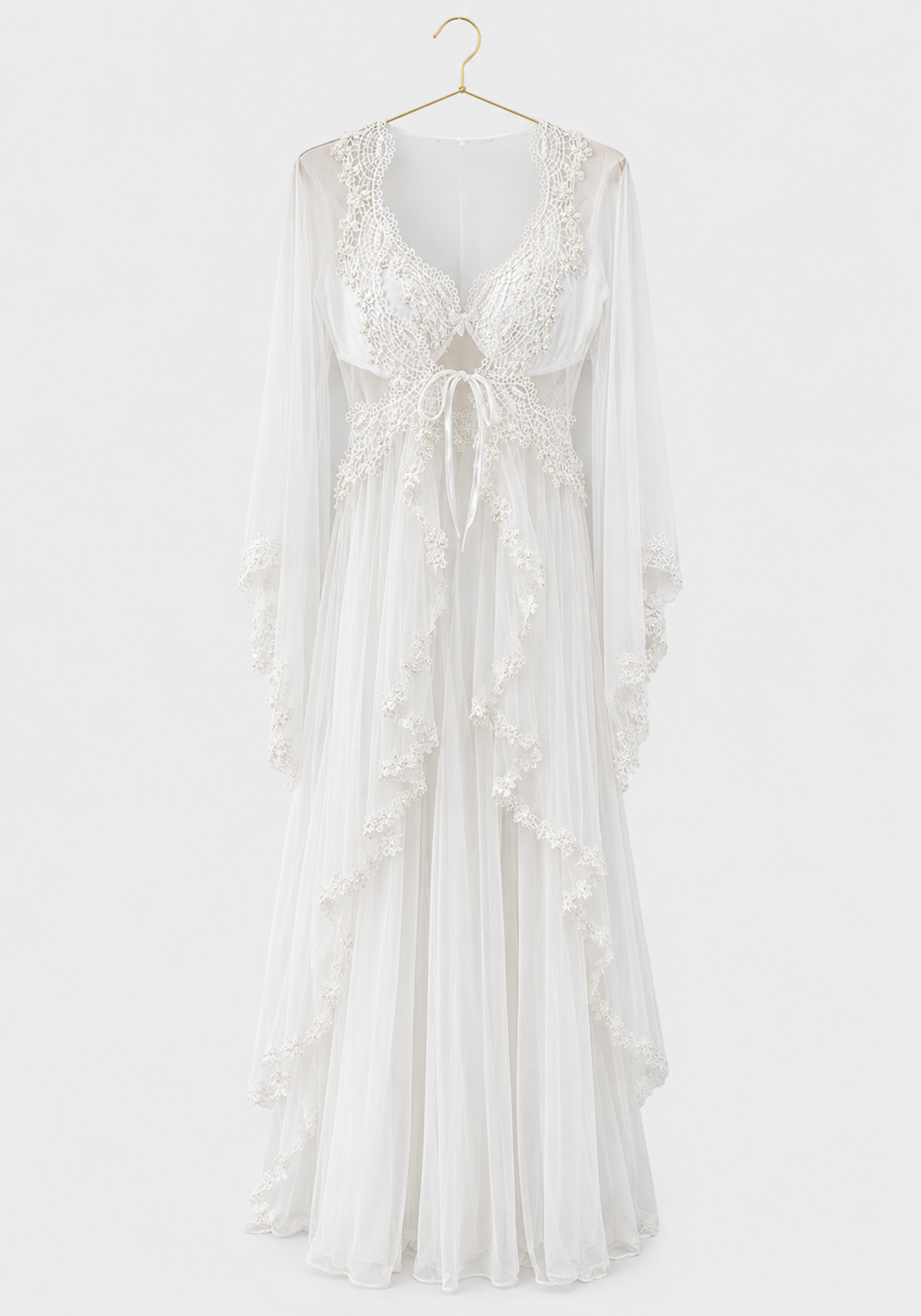 Bridal Long Night Gown And Robe Set With Lace