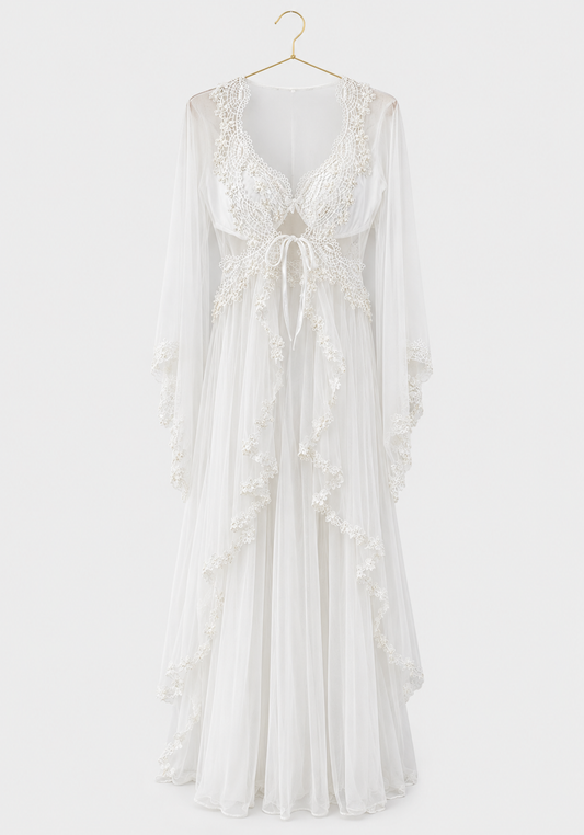 Bridal Long Night Gown And Robe Set With Lace