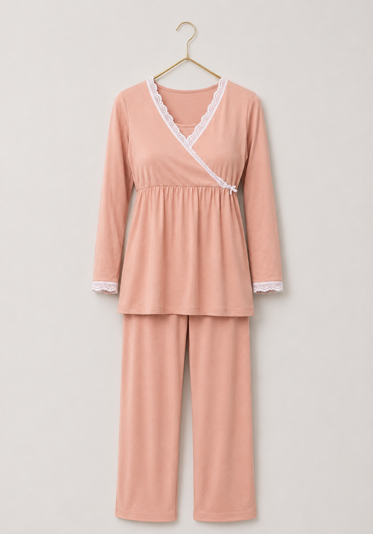 Maternal Long Sleeve Top And Plain Pant Pajamas