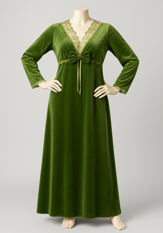 Velour Long Gown With Lace