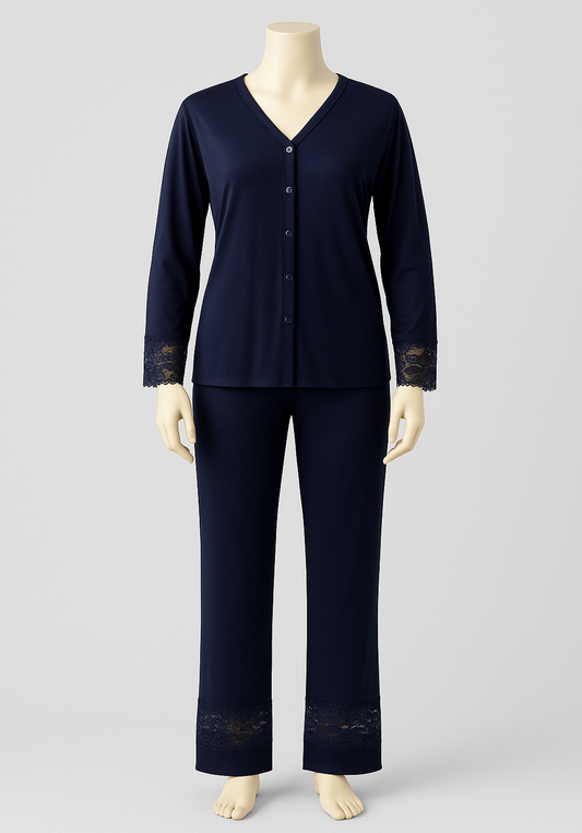 Maternal Viscose Lycra Button Top Long Sleeve Pajamas