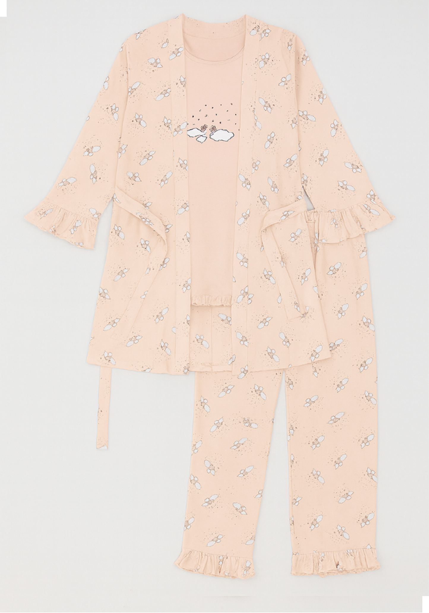 Maternal 3 Pieces Cotton Robe And Pajama Set