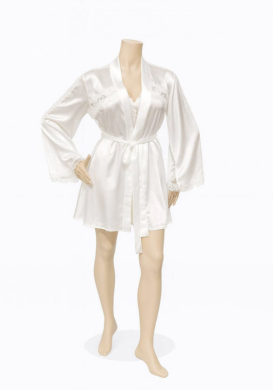 Bridal Long Night Gown And Robe Set With Lace