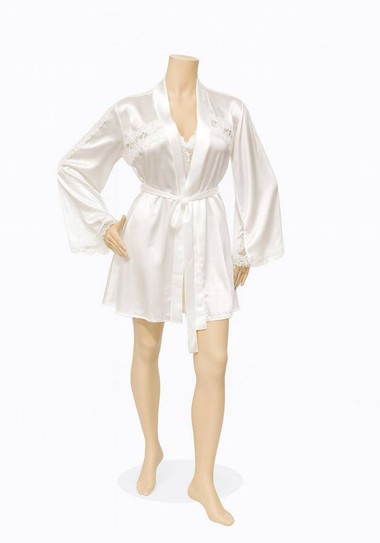 Bridal Long Night Gown And Robe Set With Lace