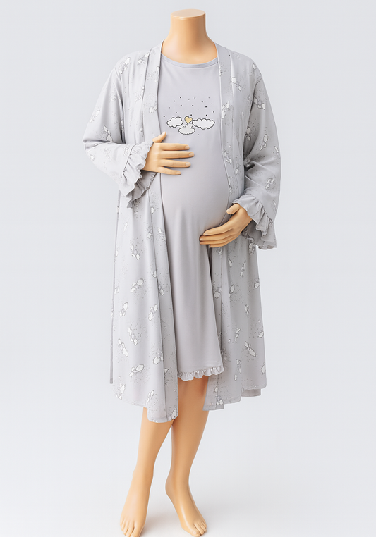Maternal 2 Pieces Cotton Robe And Nighty Set
