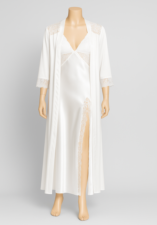 LNGR 2 Piece Long Satin Robe Set