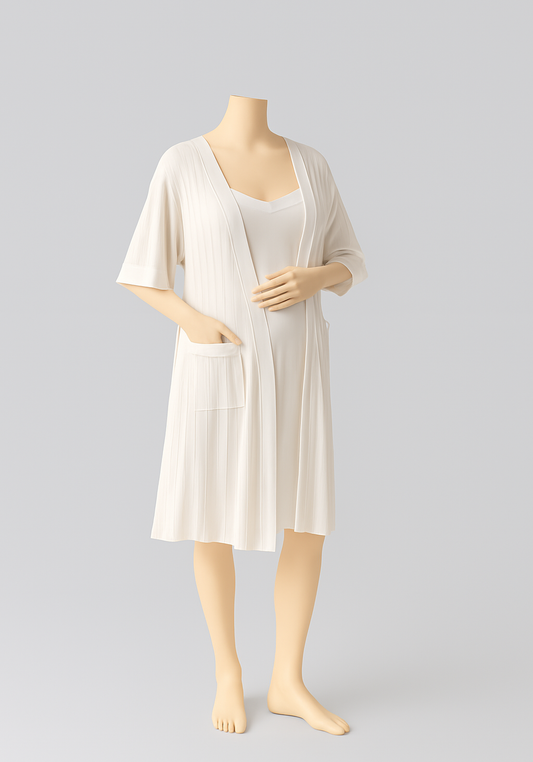 Maternal 2 Pieces Jakar Striped Robe And Nighty Set