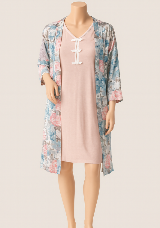 2 Piece Long Robe And Short Nighty Set