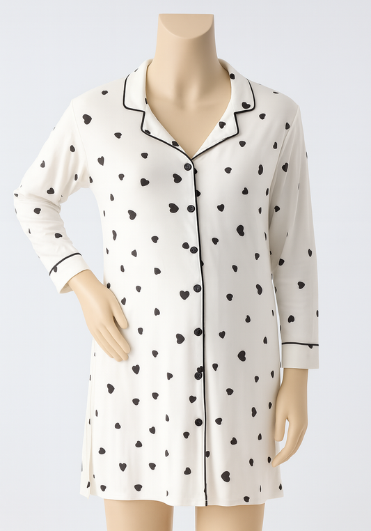 Maternal Thermal Lycra Collar Button Long Sleeve Nighty