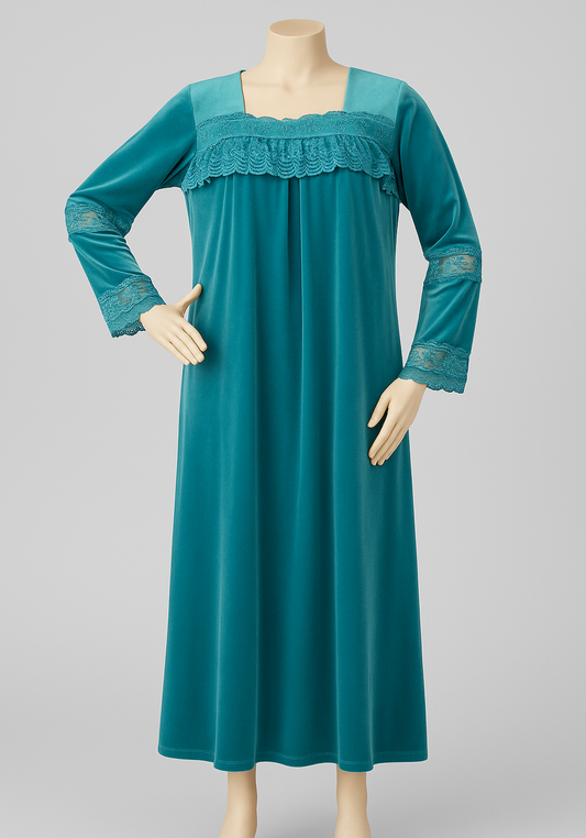 Velour Long Gown With Lace