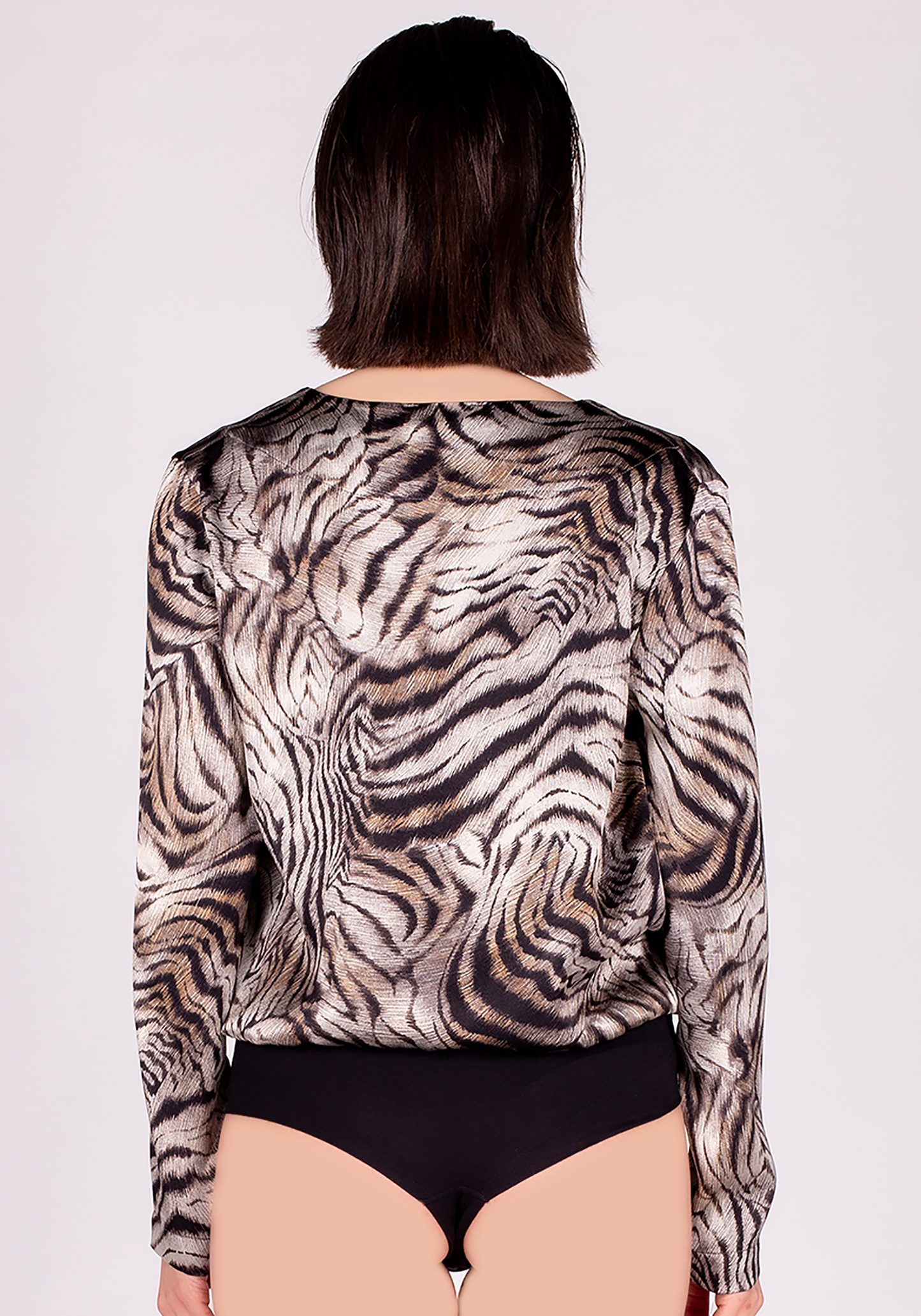 LNGR Vegan Satin Leopard Bodysuit