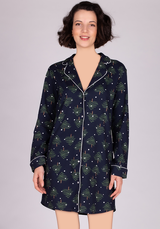 قميص نوم بأكمام طويلة وياقة وأزرار من S&L