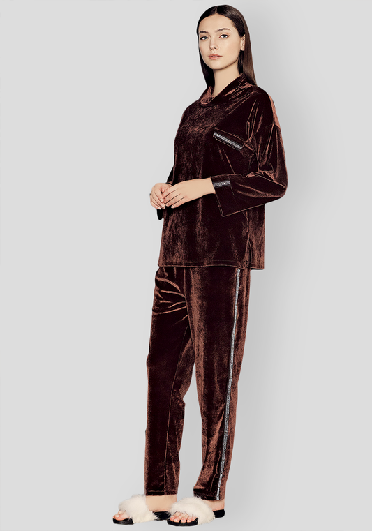 بيجامة مخملية بأكمام طويلة من S&L