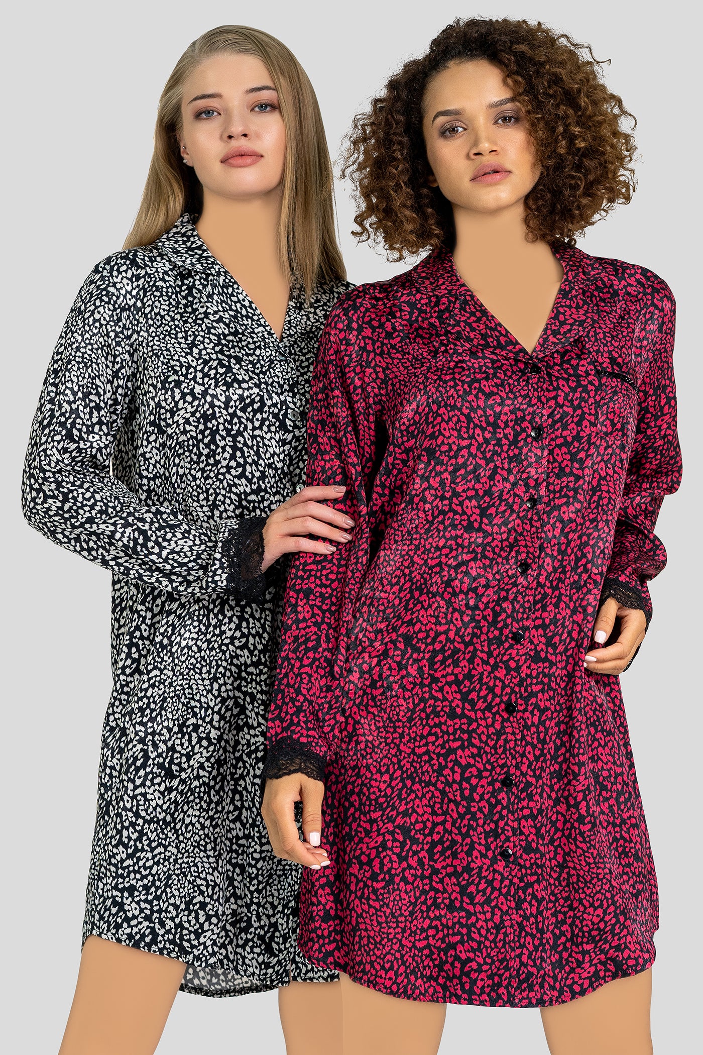 قميص نوم من الساتان بأكمام طويلة من LNGR