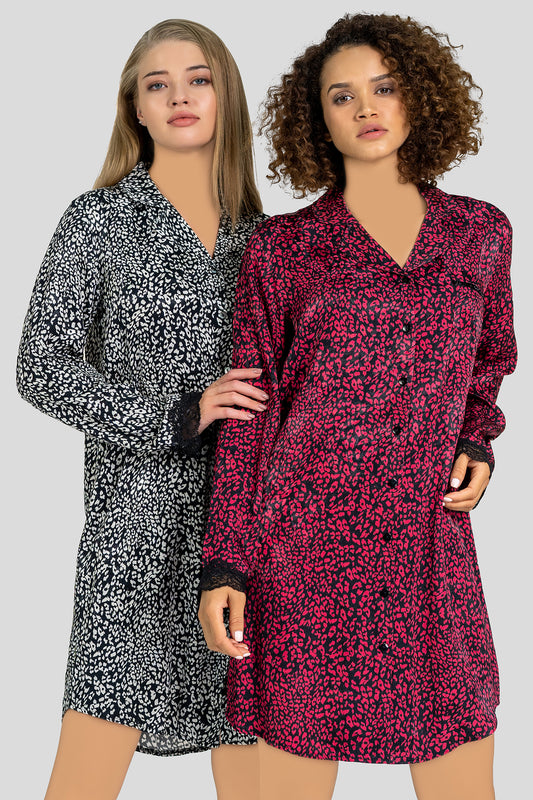 قميص نوم من الساتان بأكمام طويلة من LNGR