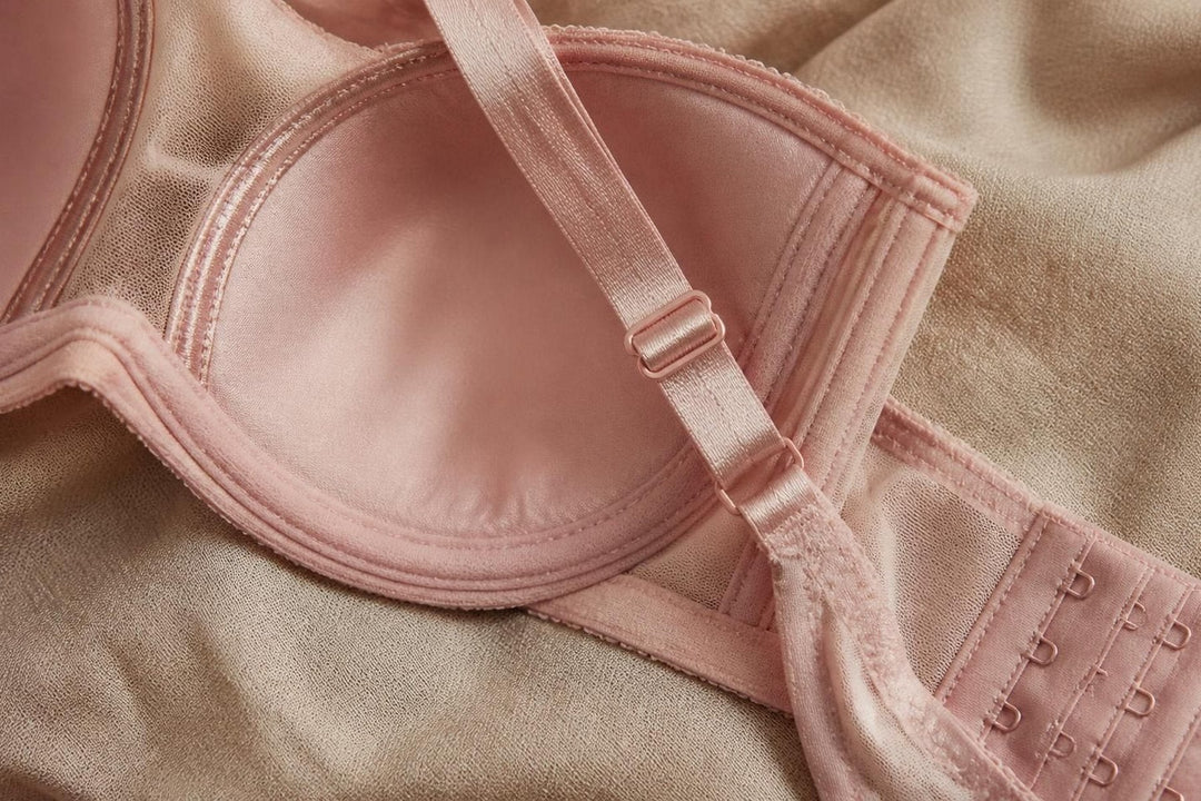 Close detail of a bra strap adjuster and closure