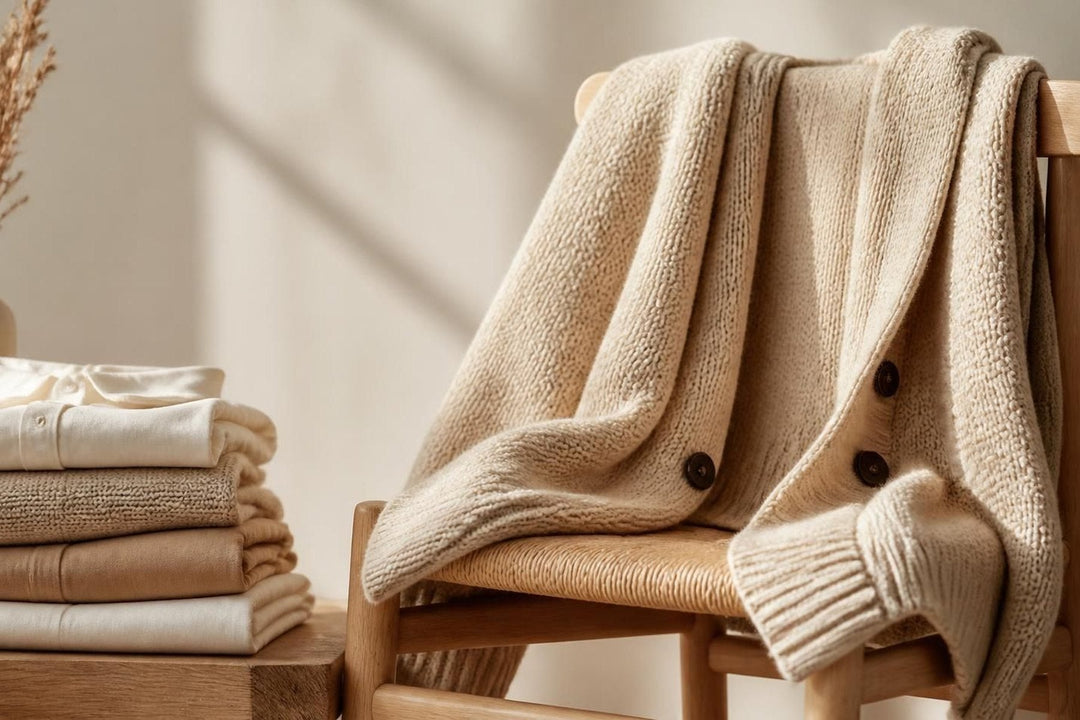 An oversized knit cardigan draped over a chair