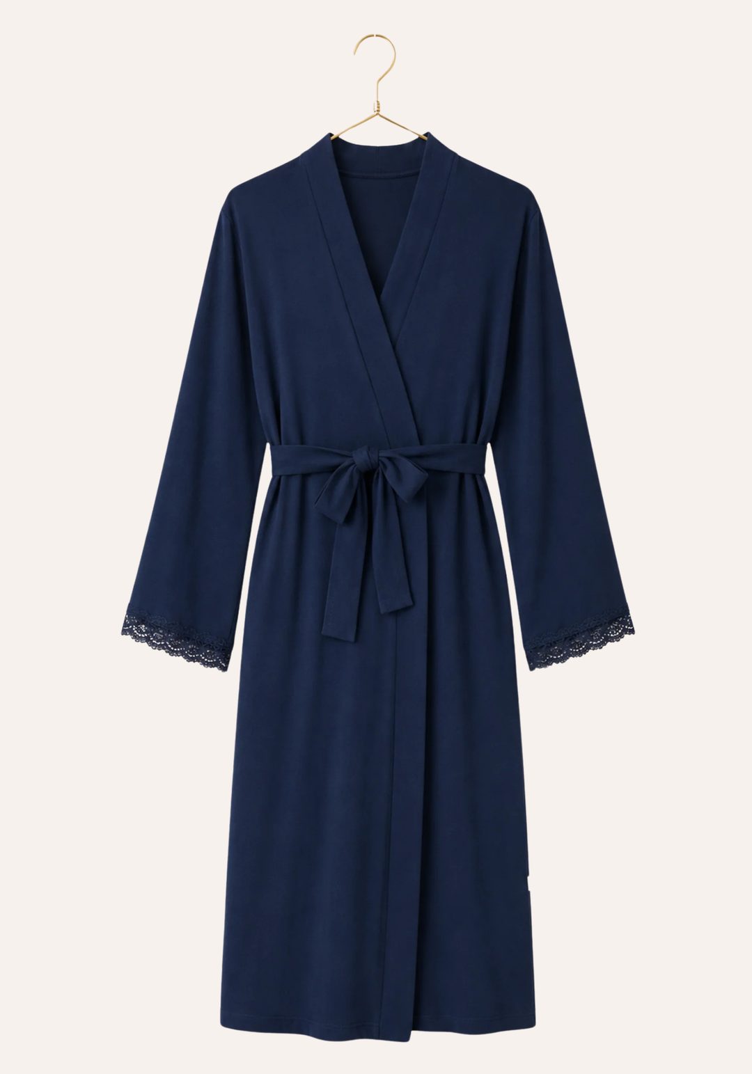 Plain Long Sleeve Robe With Lace Detail