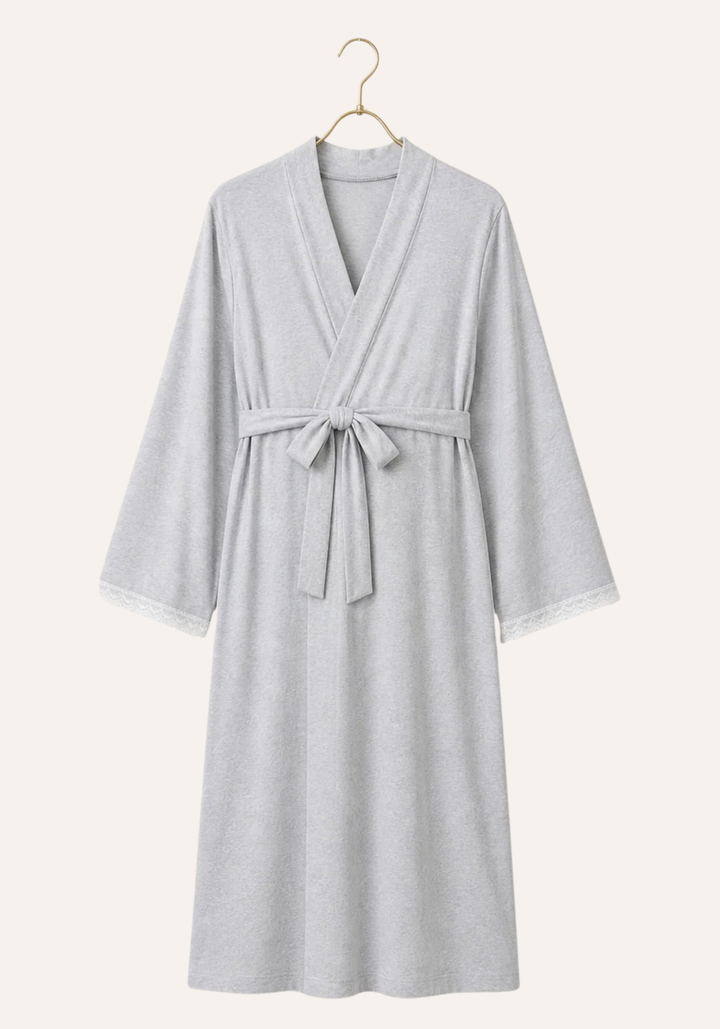 Plain Long Sleeve Robe With Lace Detail