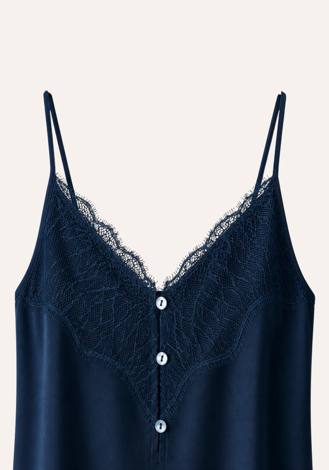 Satin Cami Set: Shoulder Strap Button Top And Shorts With Lace Details