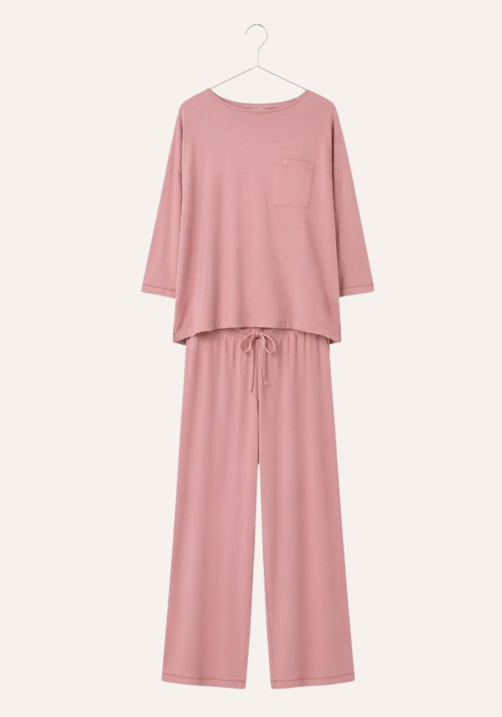 Plain Semi Long Sleeve Top And Wide Cut Bermudas