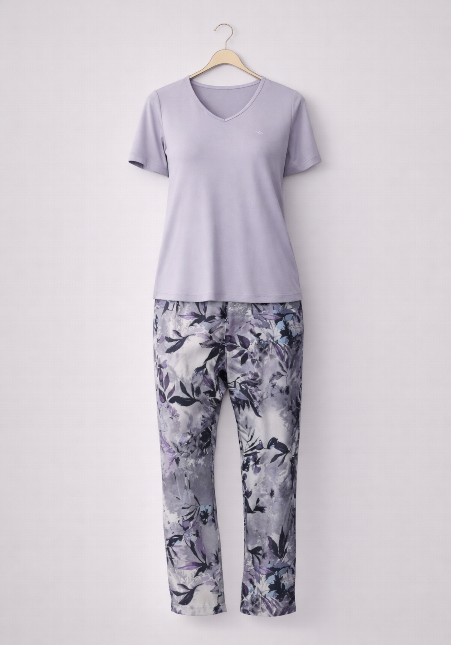 3 Pieces Set: Short Sleeve Top (Vis Els) And Pants (100% Vis) And Robe (100% Vis)