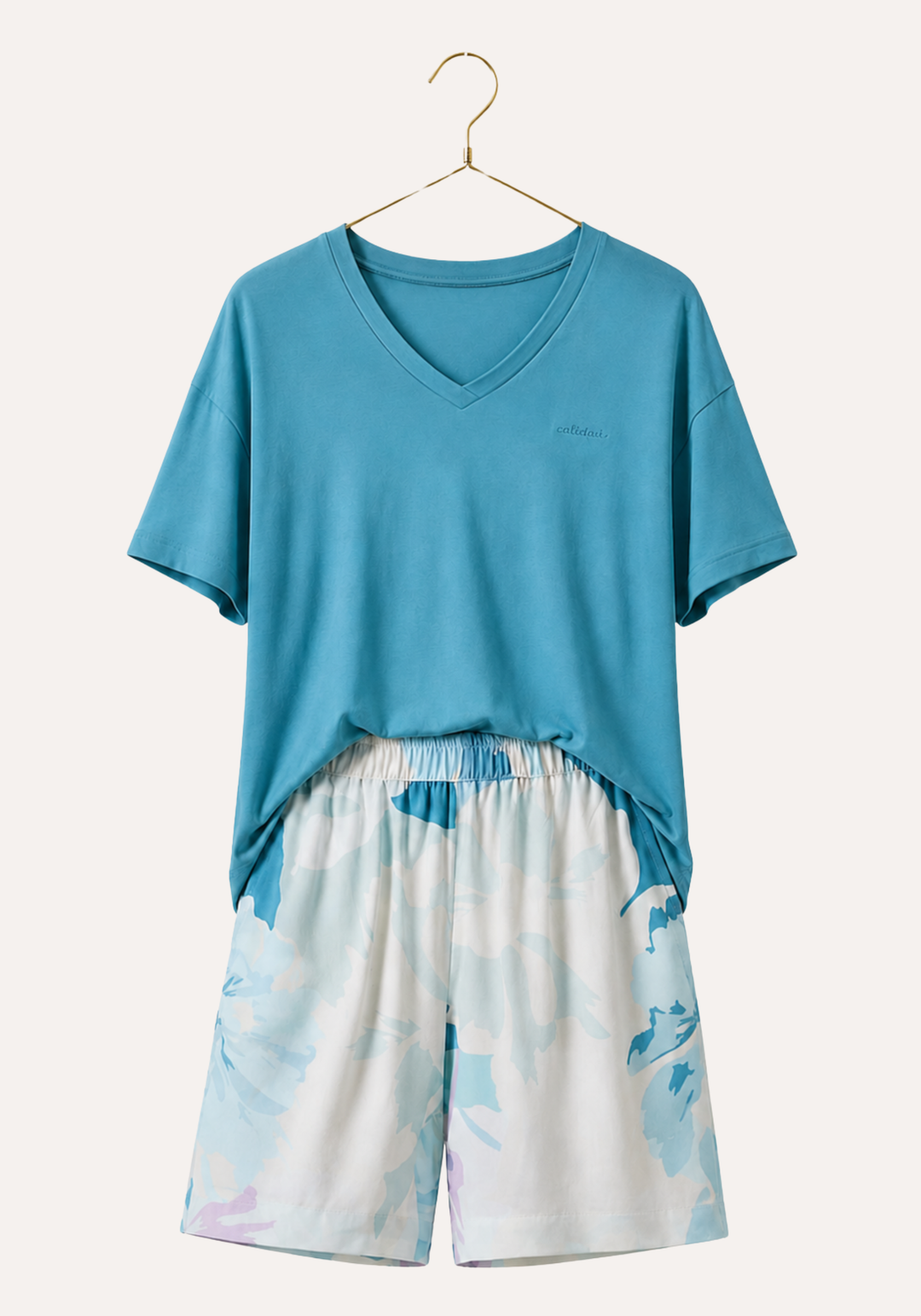 Short Set: Short Sleeve Top (Viscose Lycra) And Shorts (100% Viscose)