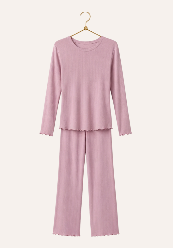 Plain Long Sleeve Top And Pant Pajamas