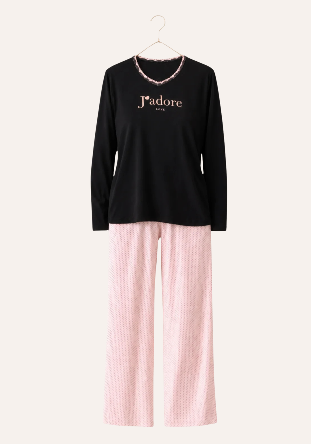 Long Sleeve Pajamas: Plain Top And Dotted Pants (Pvis Els)
