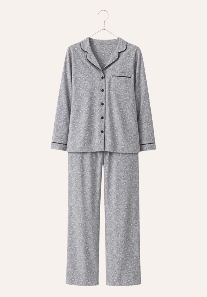Collar Button Long Sleeve Star-Print Pajamas (Pvis Els)