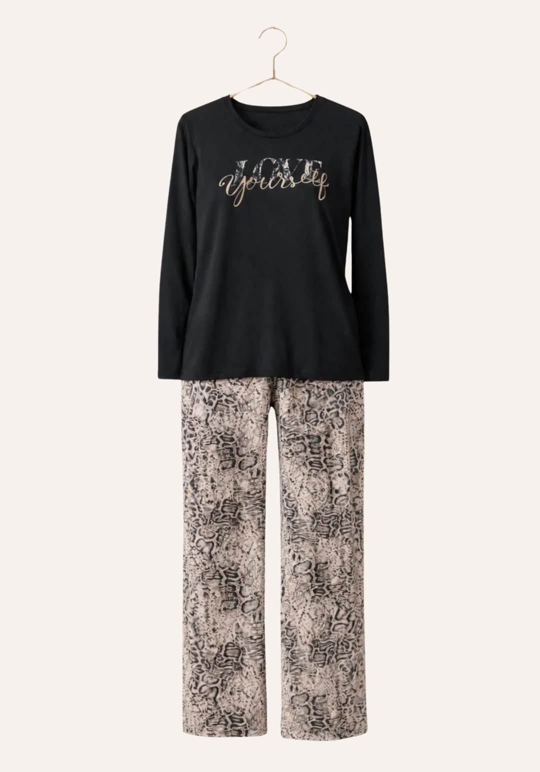Long Sleeve Pajamas: Plain Top And Printed Pants (Pvis Els)
