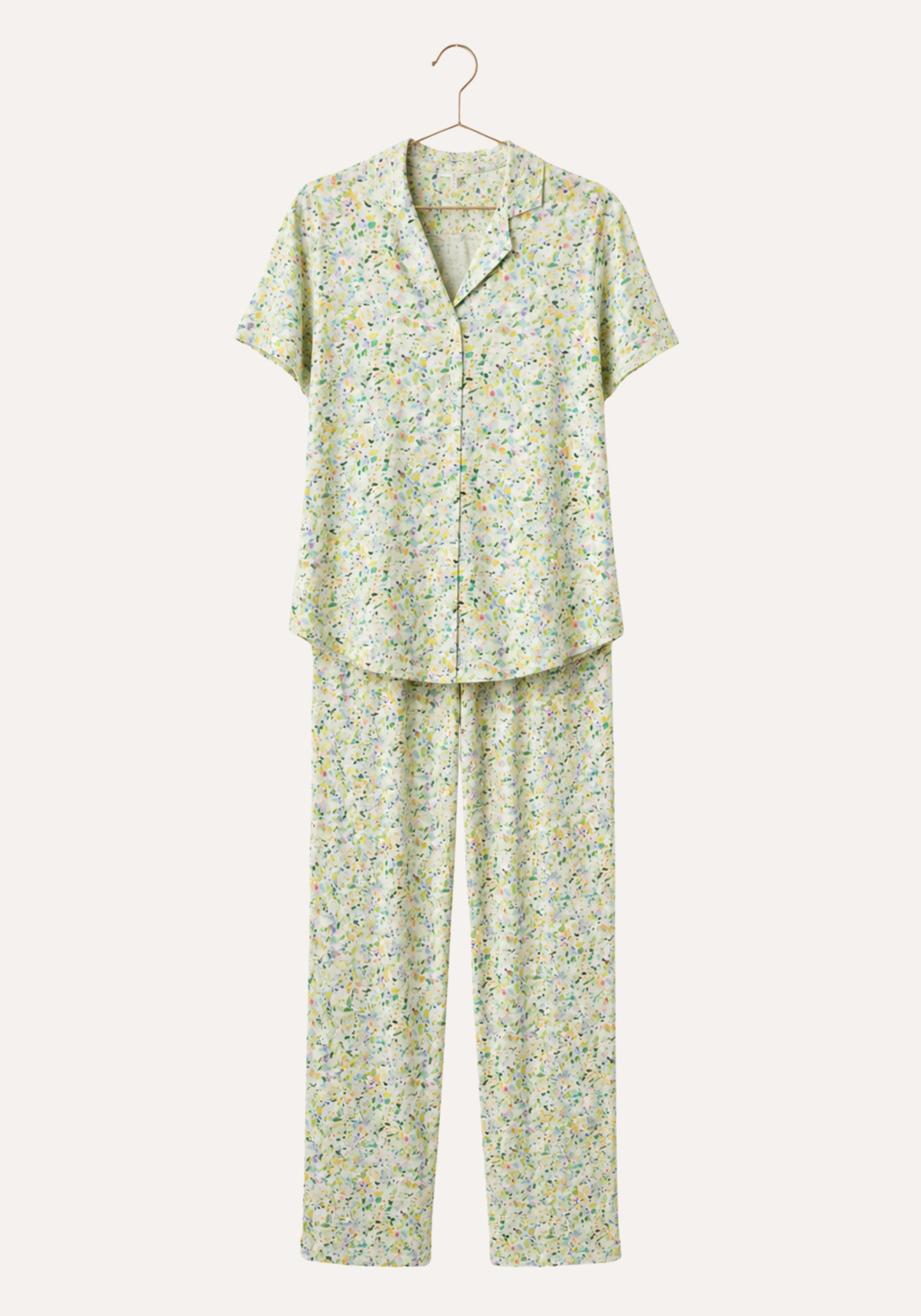 Viscose Lycra Collar Button Short Sleeve Floral Top And Pant Set