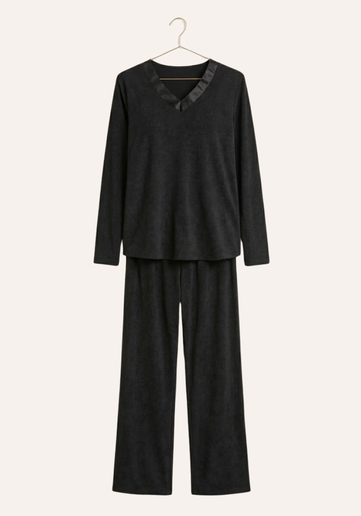 Satin V-Neck Long Sleeve Pajamas (Vis Pes Els)
