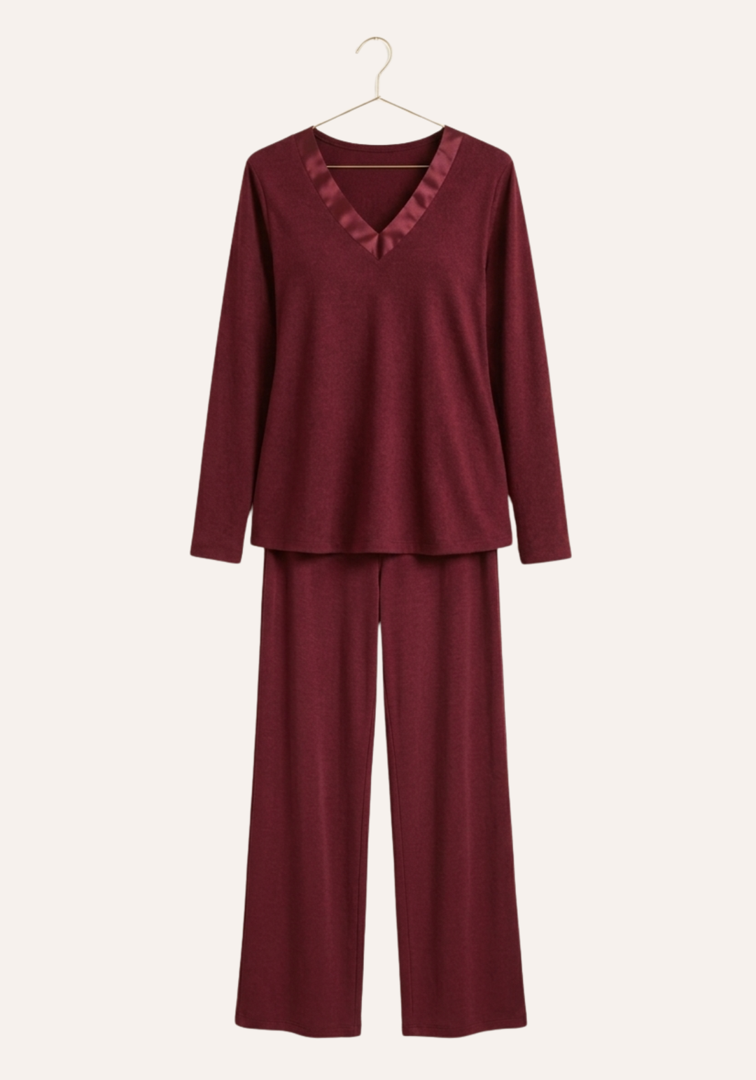 Satin V-Neck Long Sleeve Pajamas (Vis Pes Els)
