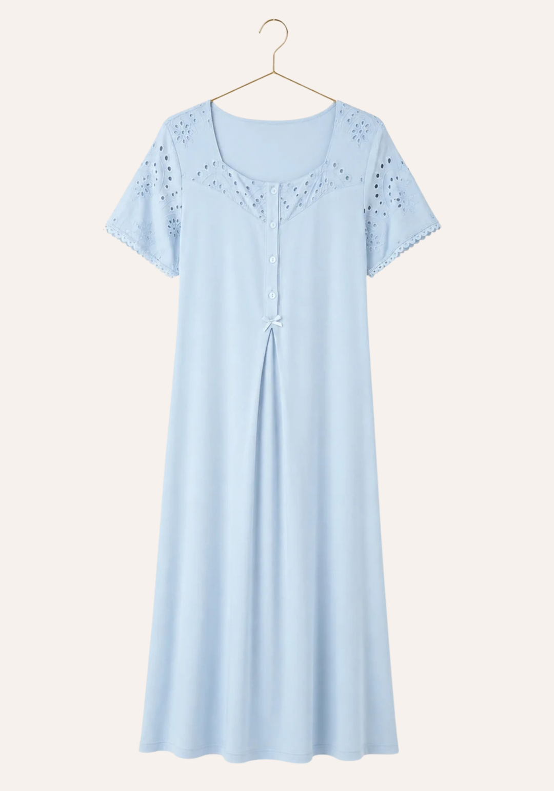 Short Sleeve Buttoned Long Nighty And Long Sleeve Long Robe Set