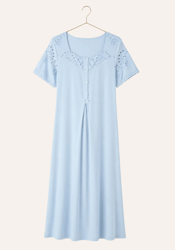 Short Sleeve Buttoned Long Nighty And Long Sleeve Long Robe Set