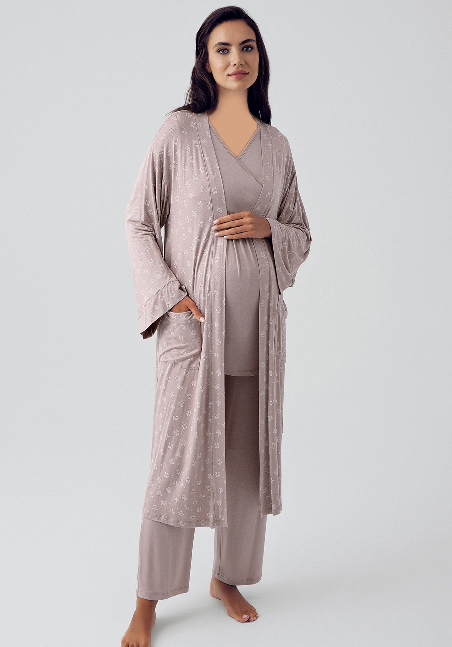 Maternal 3 Piece Robe Pajama Set