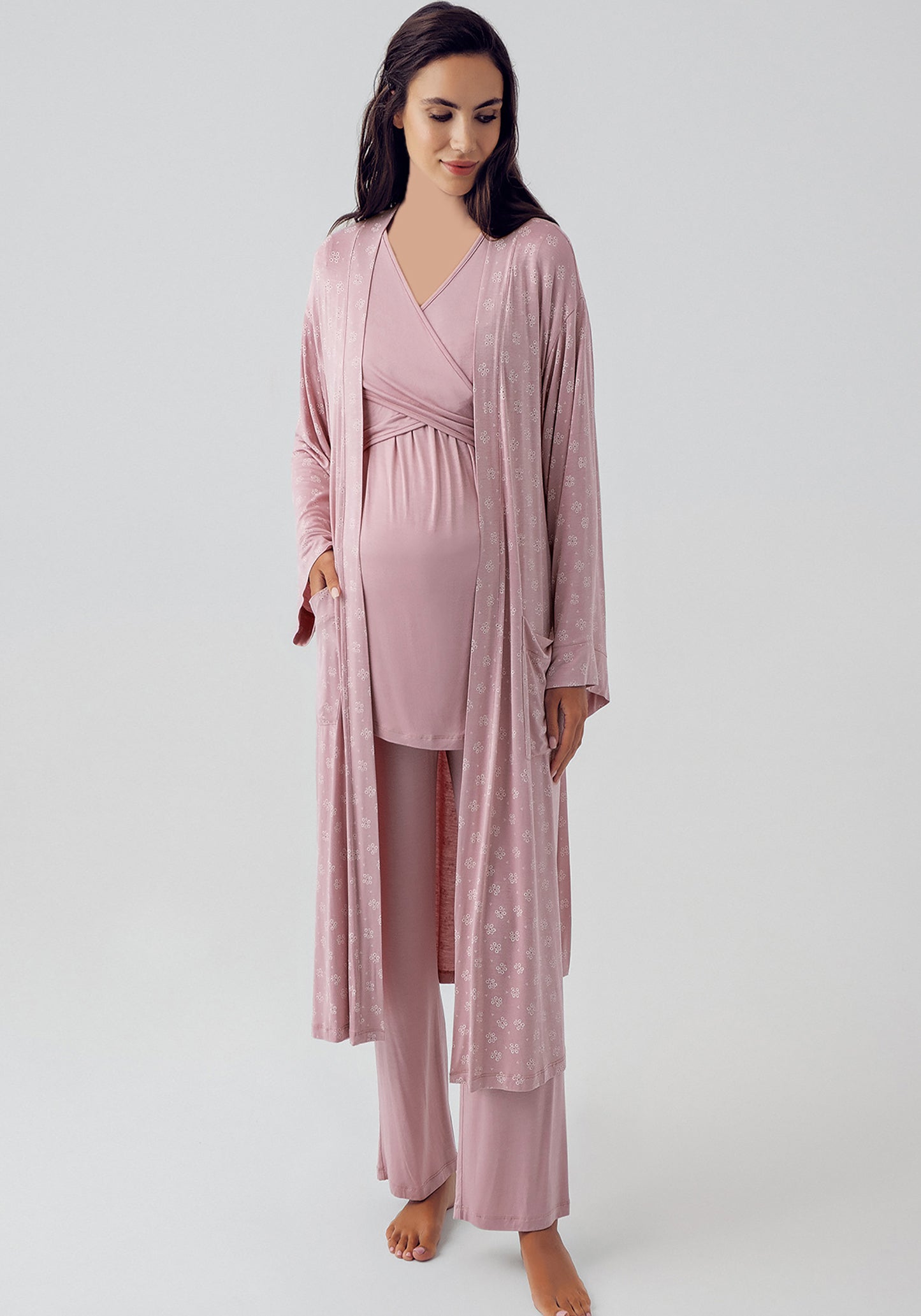 Maternal 3 Piece Robe Pajama Set